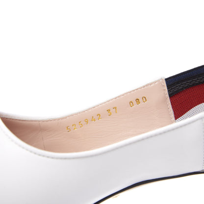 Gucci Malaga Kid Web Sylvie High Heel Slingback Pumps 37 White 10 of 12