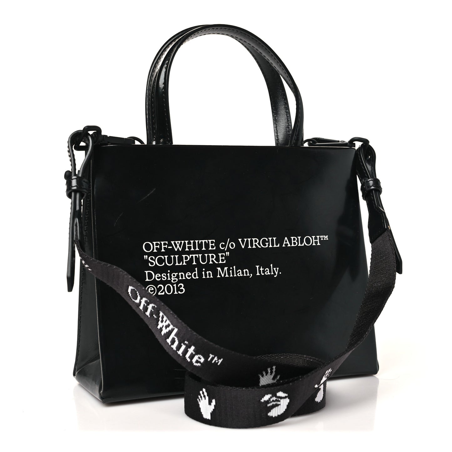 Patent Calfskin Logo Box Bag Black