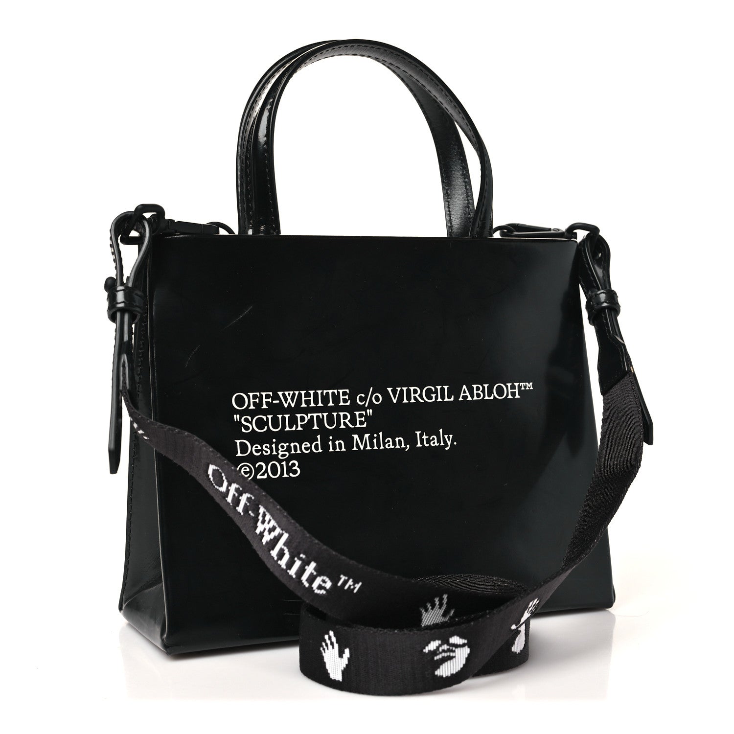 Off-White Patent Calfskin Logo Box Bag Black 3 of 10