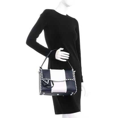 Valentino Garavani Vitello Colorblock Free Rockstud Top Handle Shoulder Bag Marine White 3 of 8