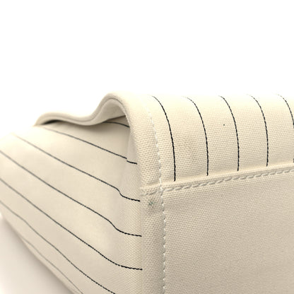 Chanel Canvas Calfskin Striped Medium Deauville Tote White Black 11 of 14
