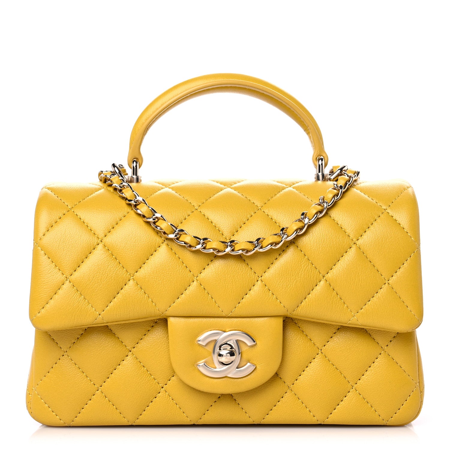 Chanel Lambskin Quilted Mini Top Handle Rectangular Flap Yellow 1 of 11