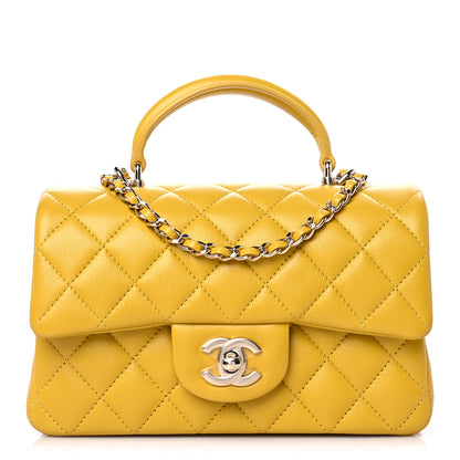 Chanel Lambskin Quilted Mini Top Handle Rectangular Flap Yellow 1 of 11