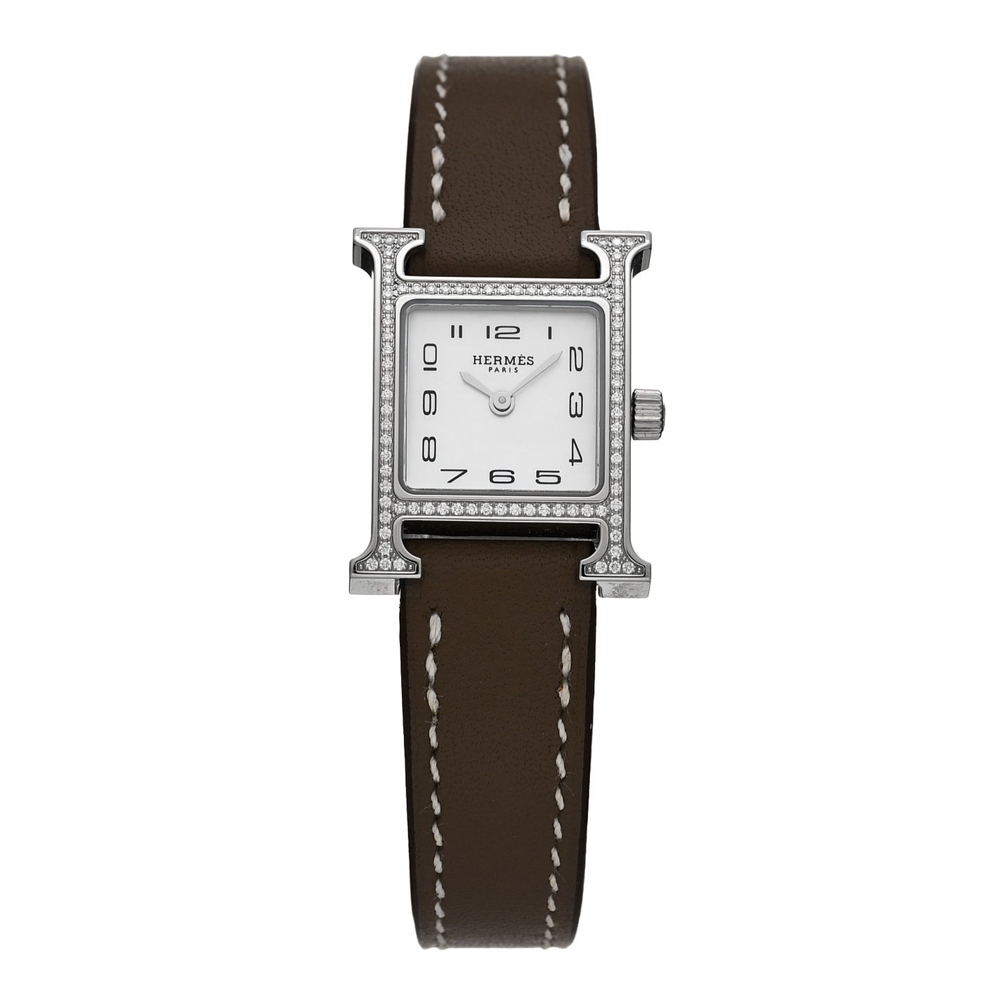 Stainless Steel Swift Diamond Bezel Mother of Pearl 17.2mm Heure H Hour Quartz Watch Etoupe
