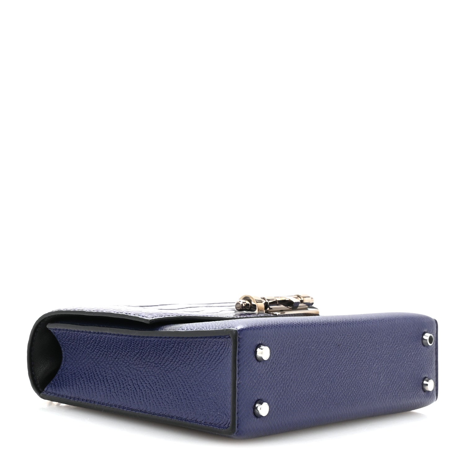 Hermes Epsom Shiny Alligator Mini Verrou Chaine Bag Bleu Encre Black 4 of 10