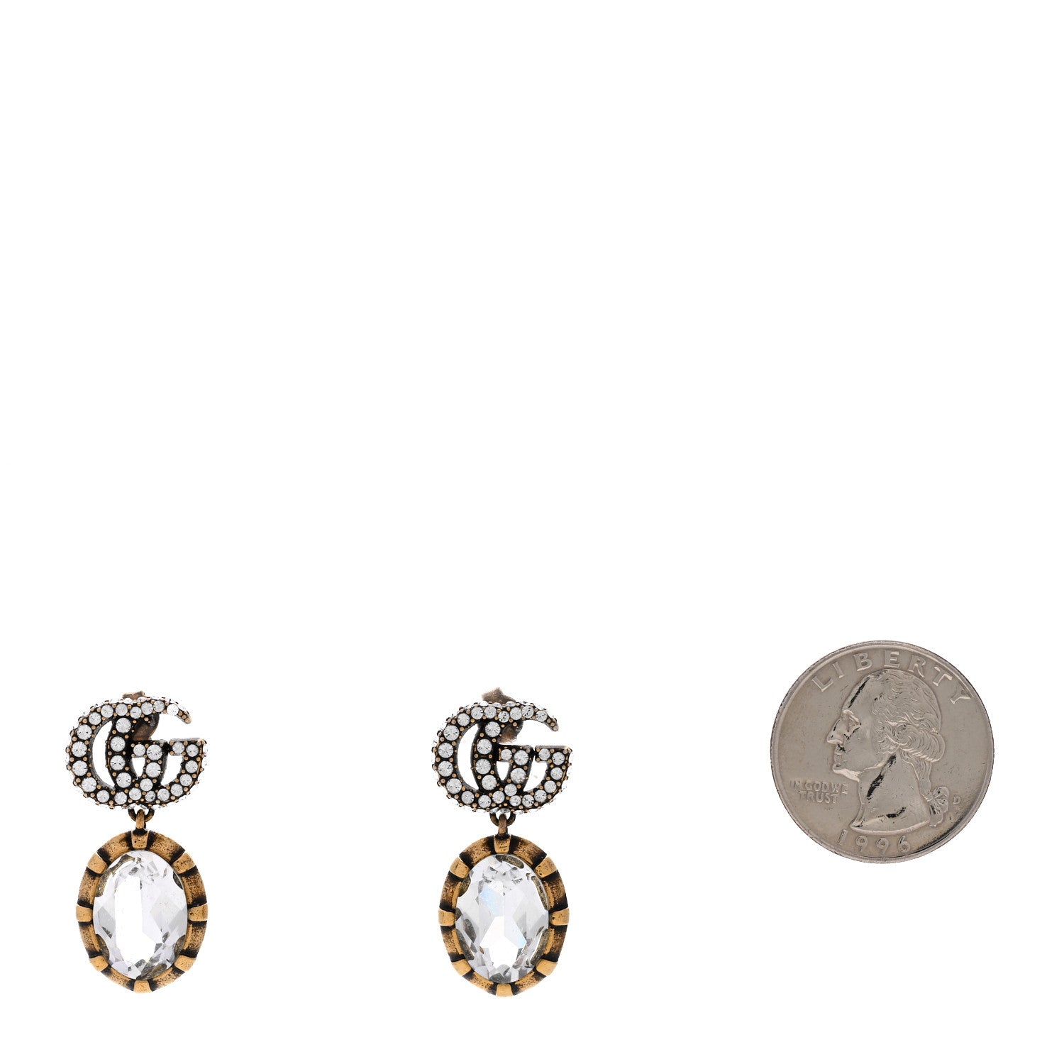 Gucci Metal Crystal Double G Drop Earrings Aged Gold 2 of 7