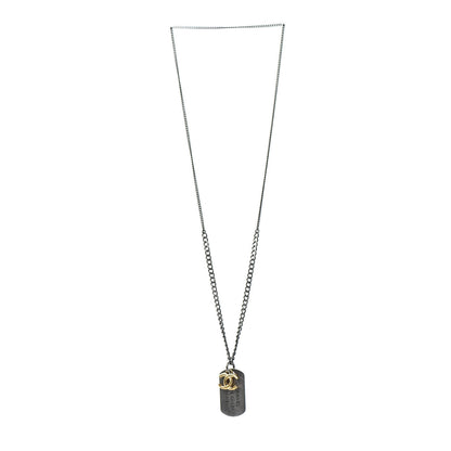 Chanel Ruthenium ID Dog Tag Charm Necklace Silver Gold 3 of 6