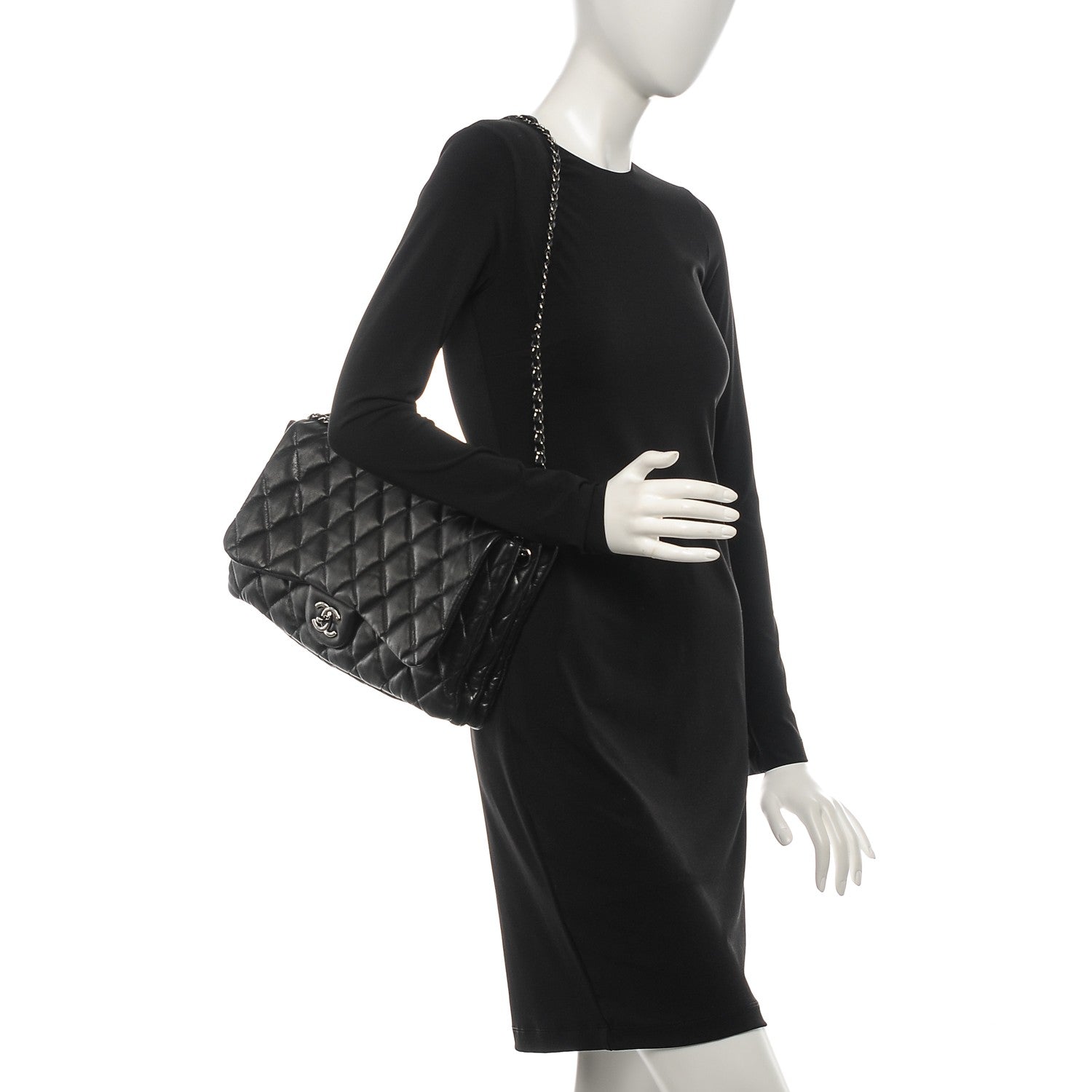 Chanel Lambskin Quilted Large 3 Flap Black 2 of 8