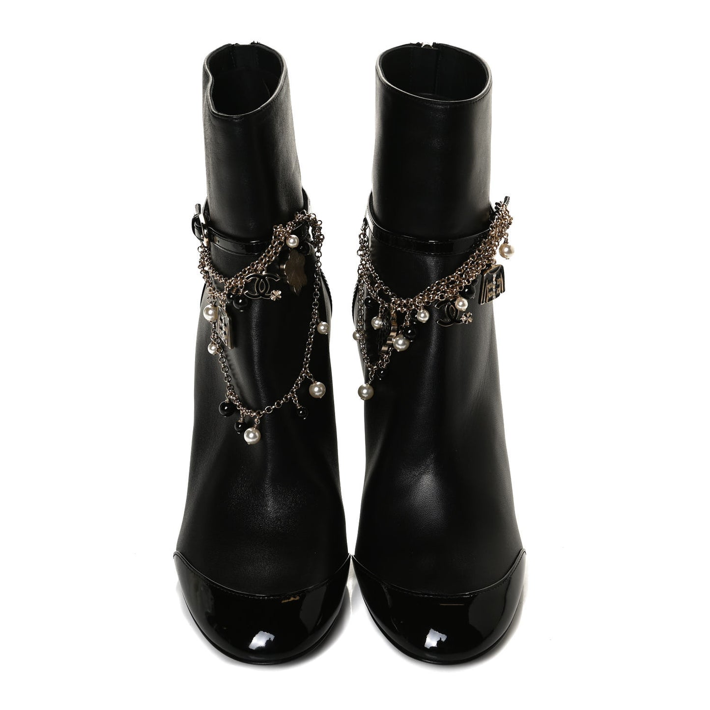 Lambskin Patent Calfskin Ankle Boots 40 Black