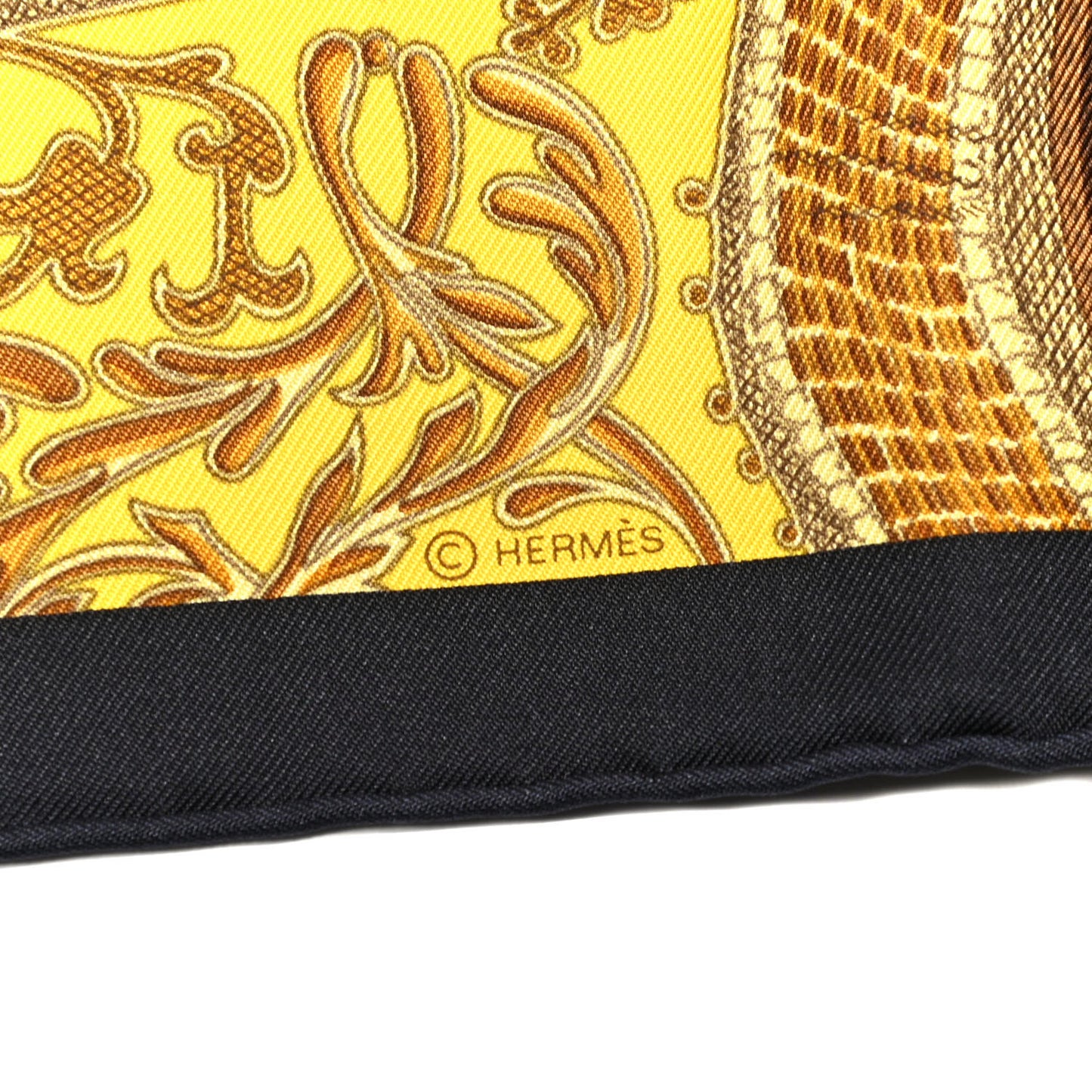 Silk Poste et Cavalerie Detail Scarf 45 Black Marine Jaune