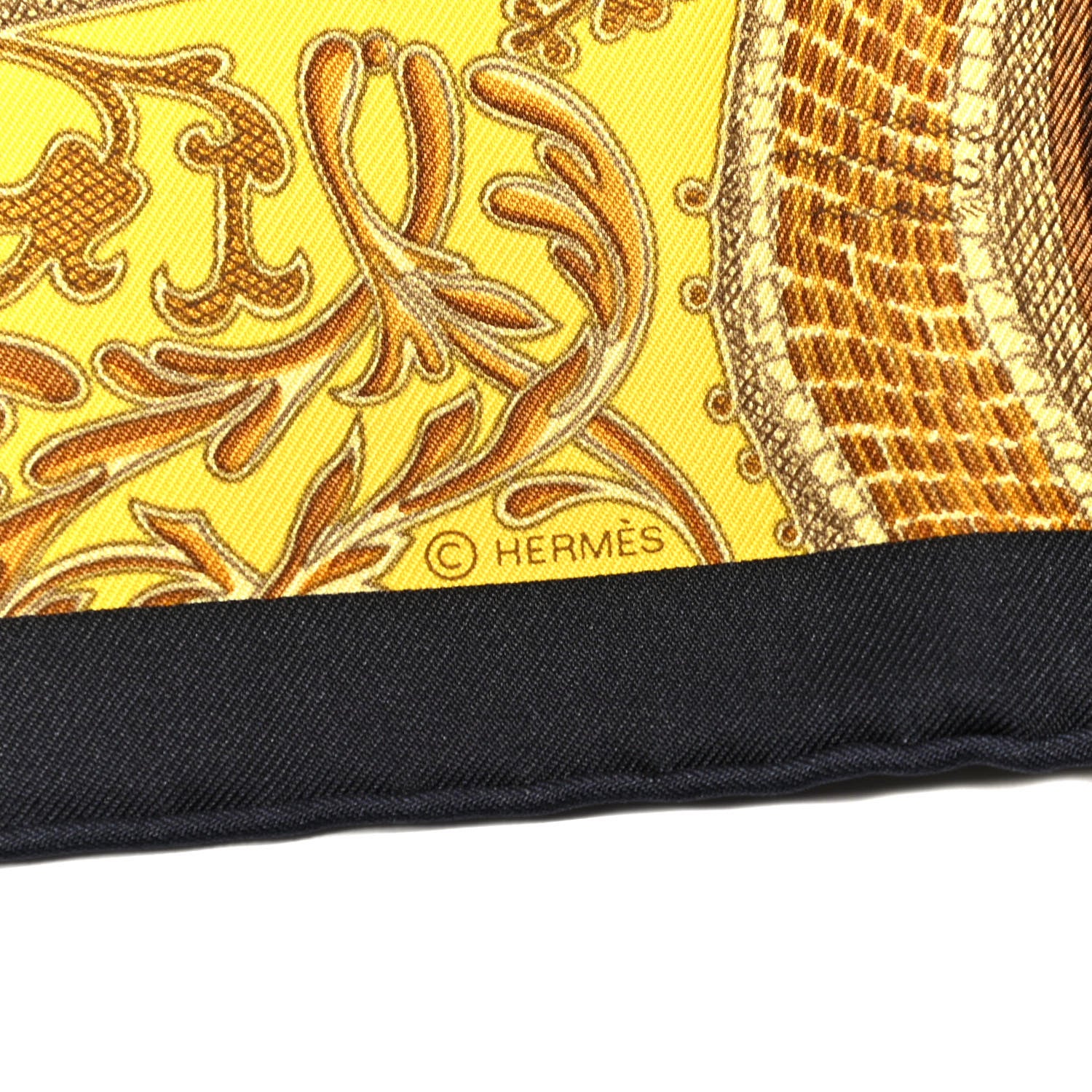 Hermes Silk Poste et Cavalerie Detail Scarf 45 Black Marine Jaune 3 of 4