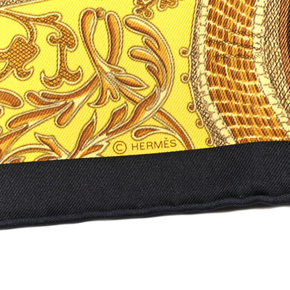 Hermes Silk Poste et Cavalerie Detail Scarf 45 Black Marine Jaune 3 of 4