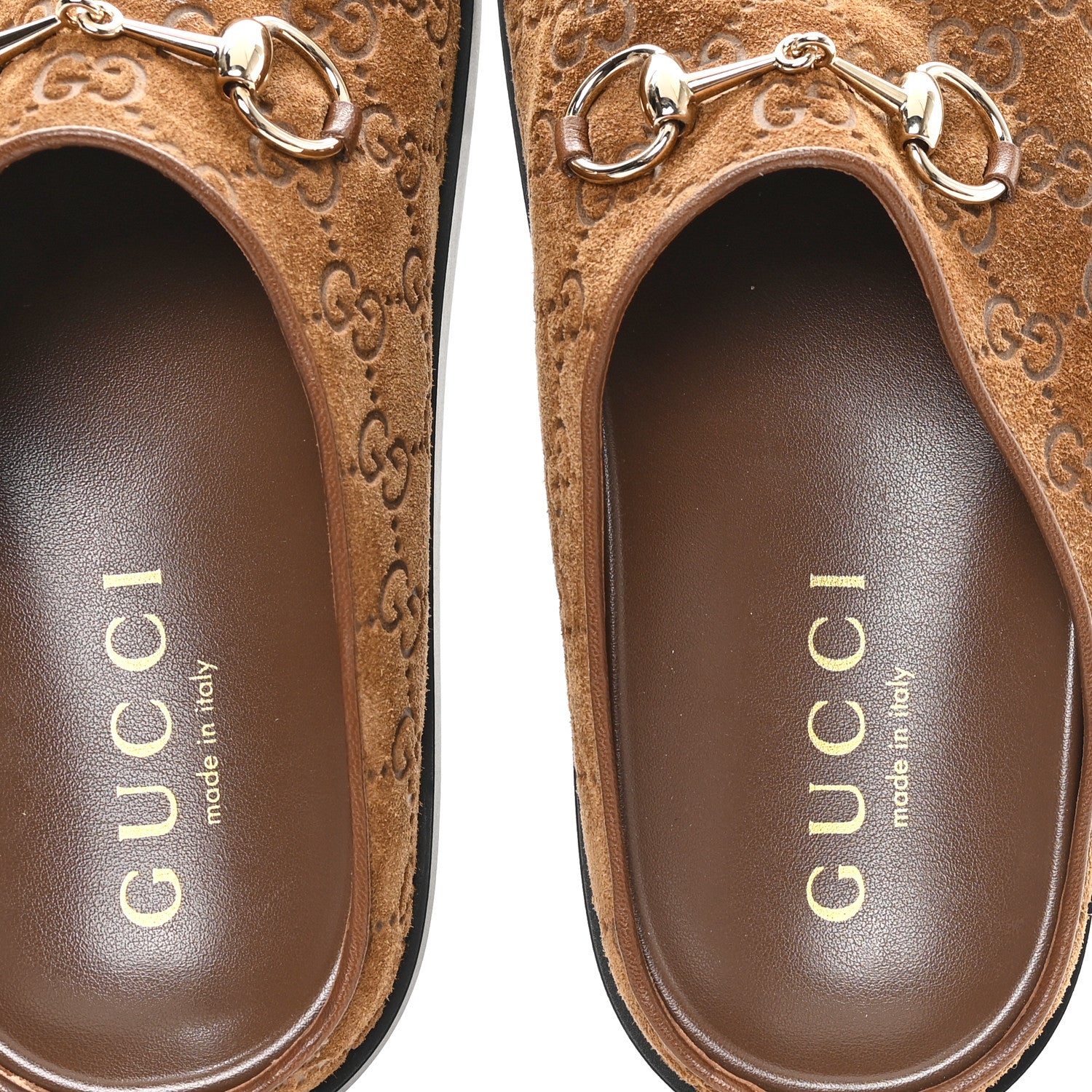Gucci Suede GG Guccissima Womens Horsebit Mules 38 Brown 1839400