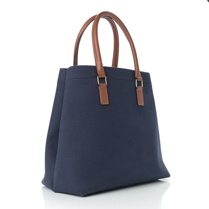 Celine Canvas Calfskin Horizontal Cabas Navy Tan 2 of 10