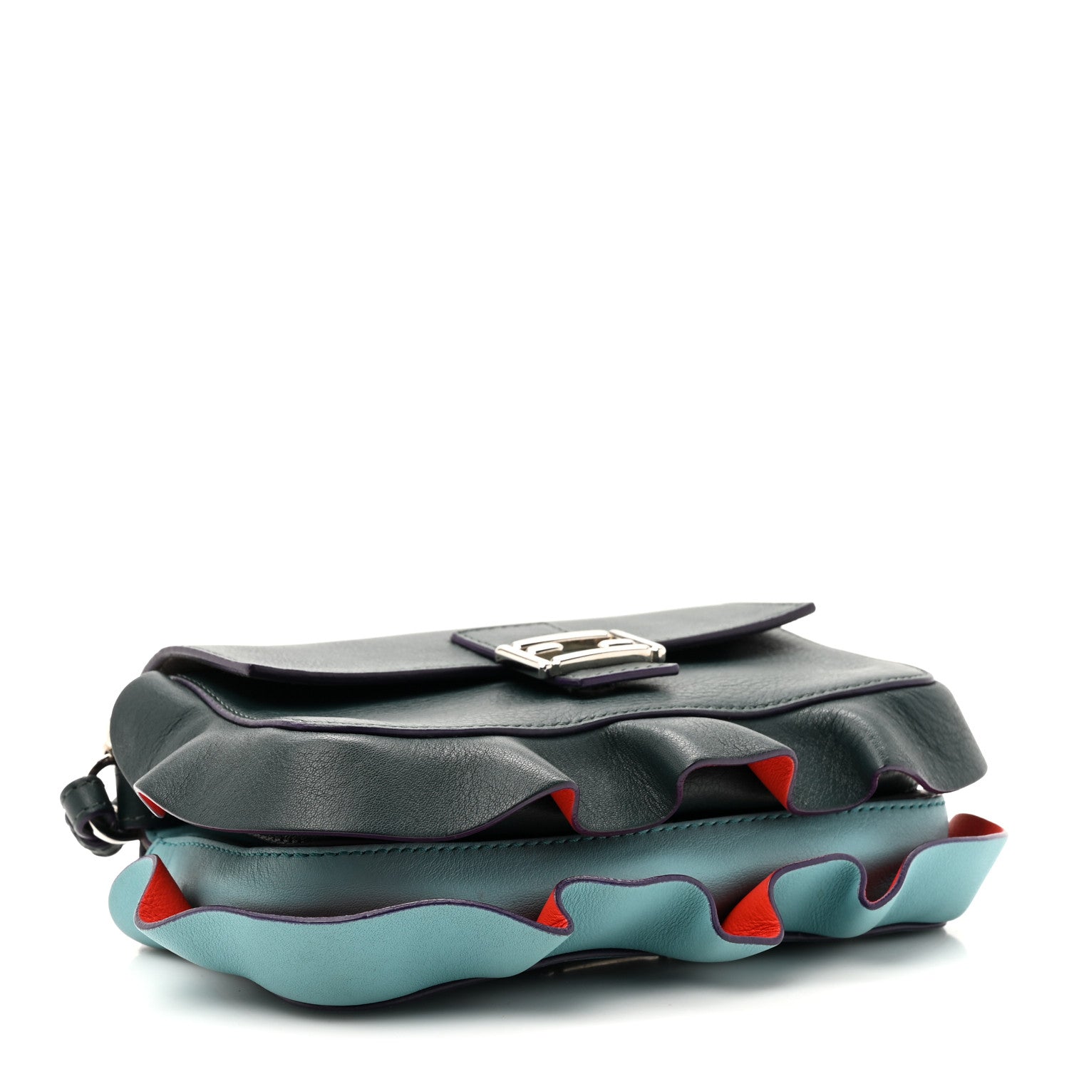 Fendi Vitello Dolce Waves Tri-Color Micro Double Baguette Verde Inglese Papavero Laguna 4 of 11