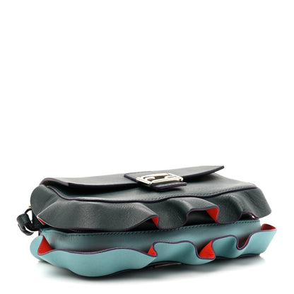 Fendi Vitello Dolce Waves Tri-Color Micro Double Baguette Verde Inglese Papavero Laguna 4 of 11