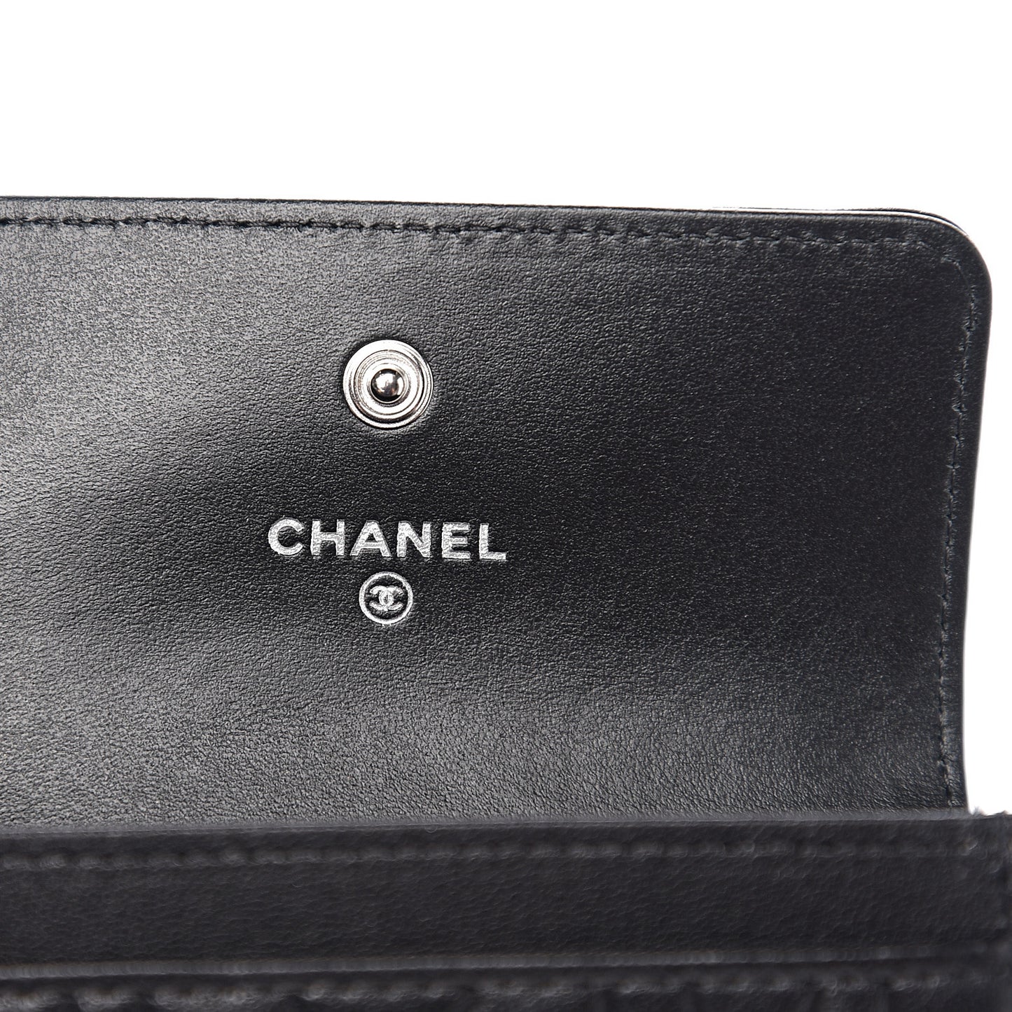 Lambskin Camellia Embossed Card Holder Wallet Black