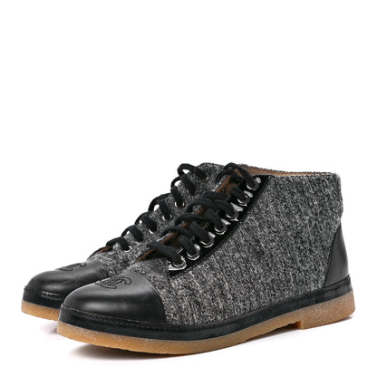 Chanel Tweed Patent Lambskin High Top Sneakers 36.5 Black Grey 3 of 8