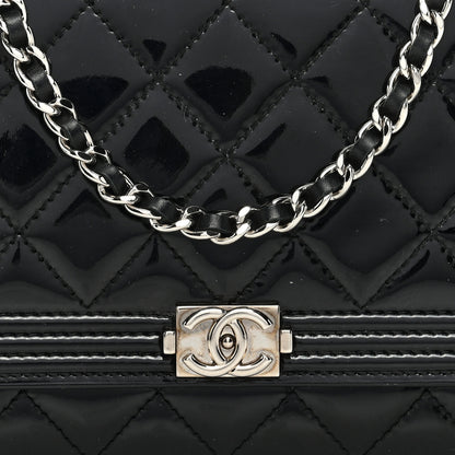 Chanel Patent Calfskin Quilted Boy Wallet On Chain WOC Black 8 of 10