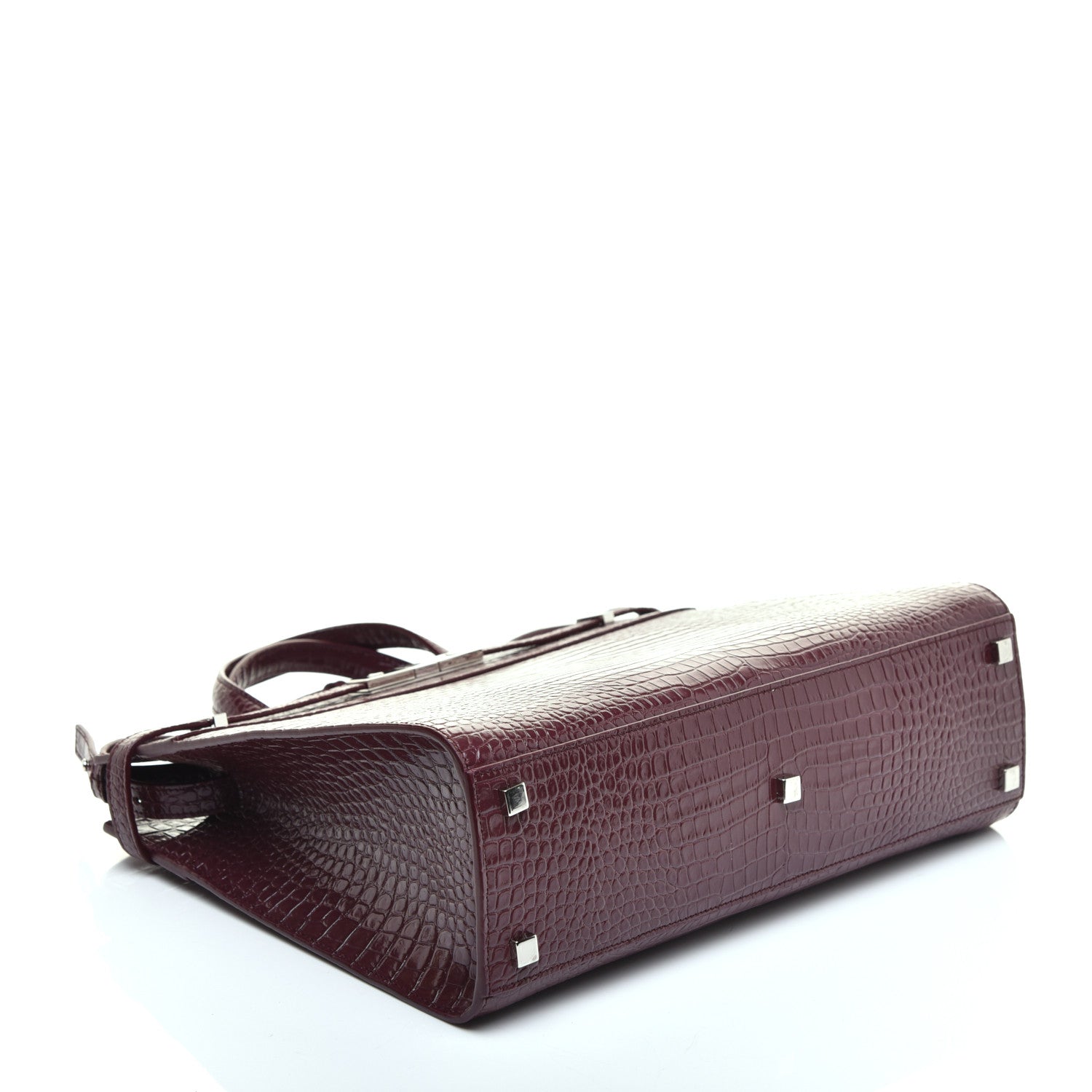 Saint Laurent Shiny Calfskin Crocodile Embossed Small Manhattan Shopper Tote Rouge Legion 4 of 9