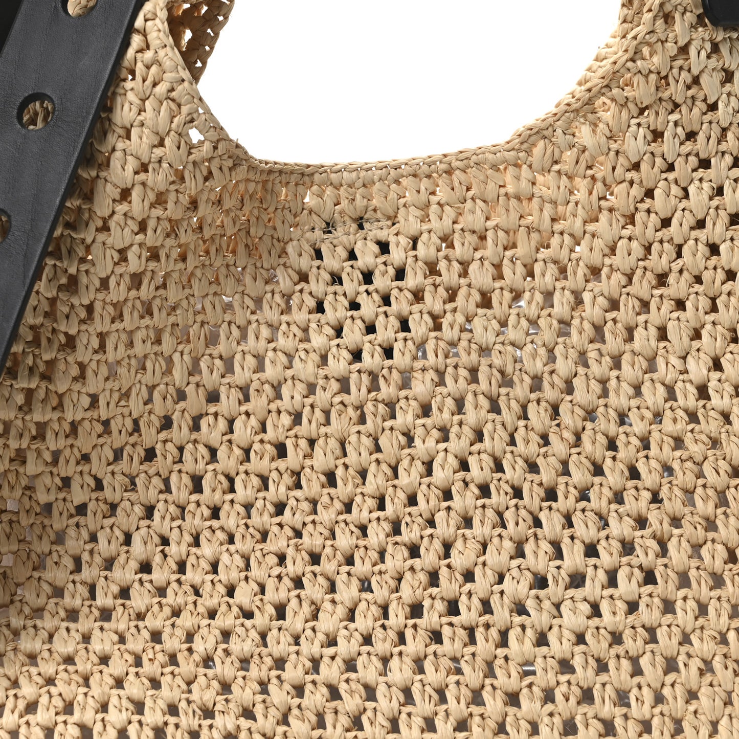 Raffia Paula’s Ibiza Punch Hole Hobo Bag Natural Black