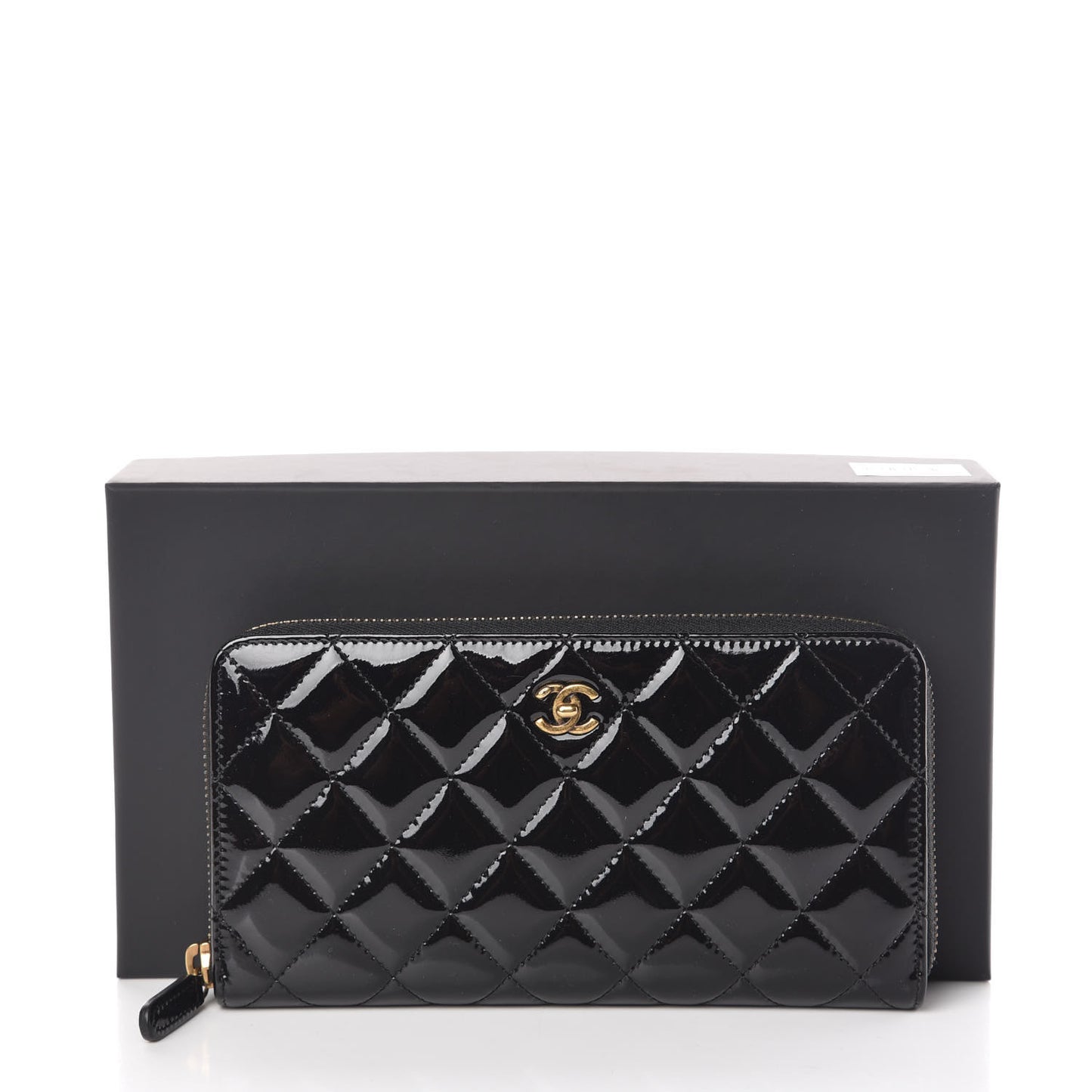 Patent Quilted Large Gusset Zip Around Wallet Black