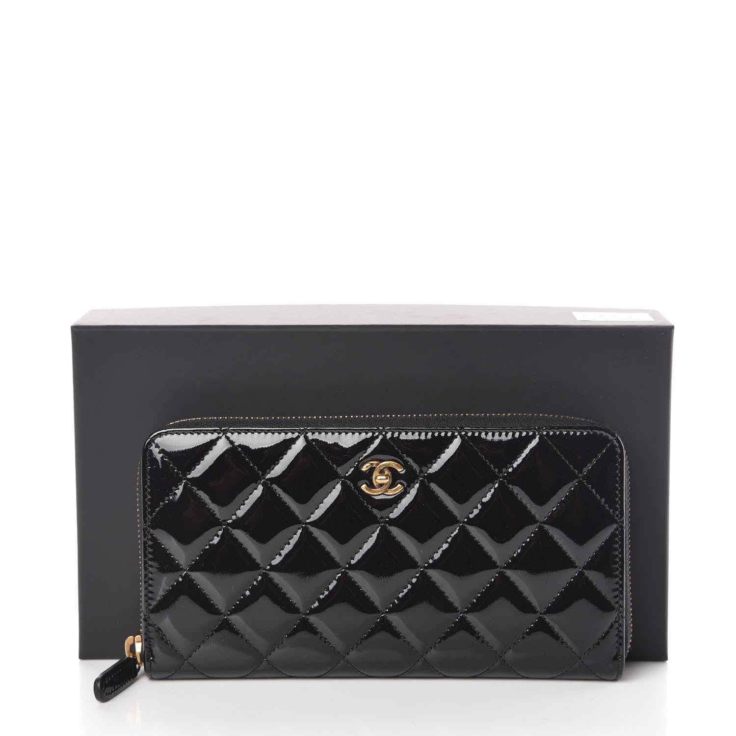 Chanel Patent Quilted Large Gusset Zip Around Wallet Black 11 of 11