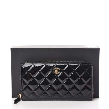 Chanel Patent Quilted Large Gusset Zip Around Wallet Black 11 of 11