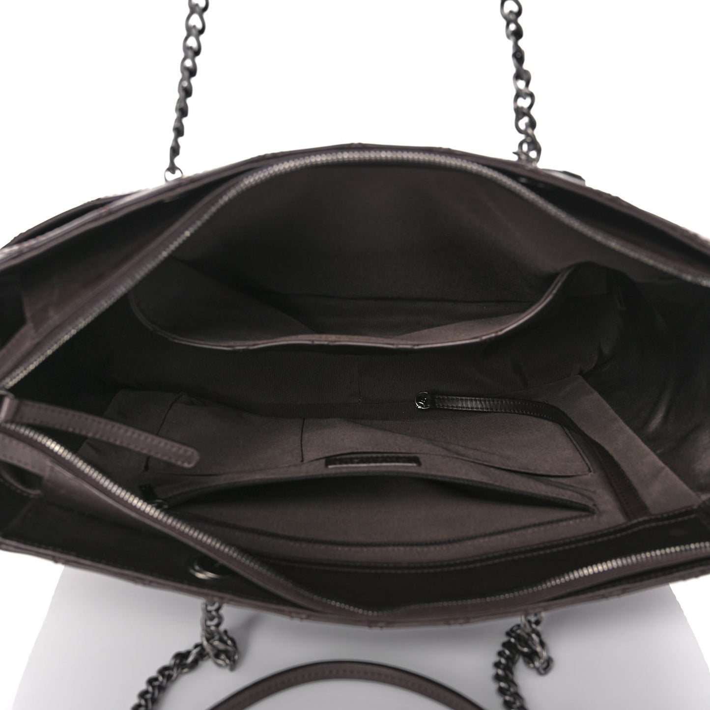 Calfskin Stitched CC Pocket Shopping Tote Dark Brown