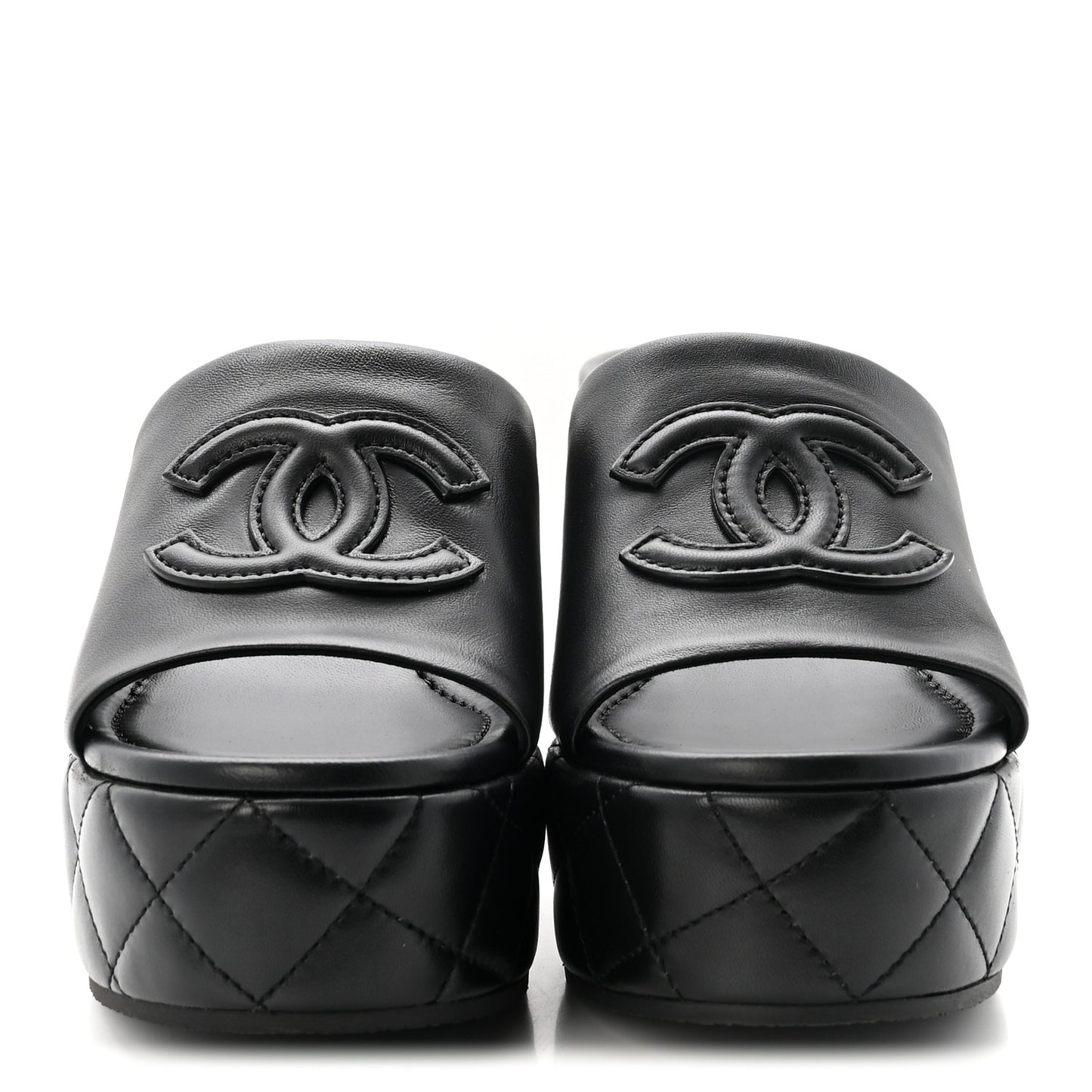 Lambskin Quilted CC Platform Mules 40 Black
