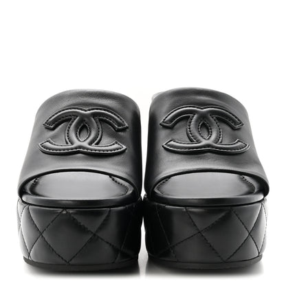 Chanel Lambskin Quilted CC Platform Mules 40 Black 3 of 10