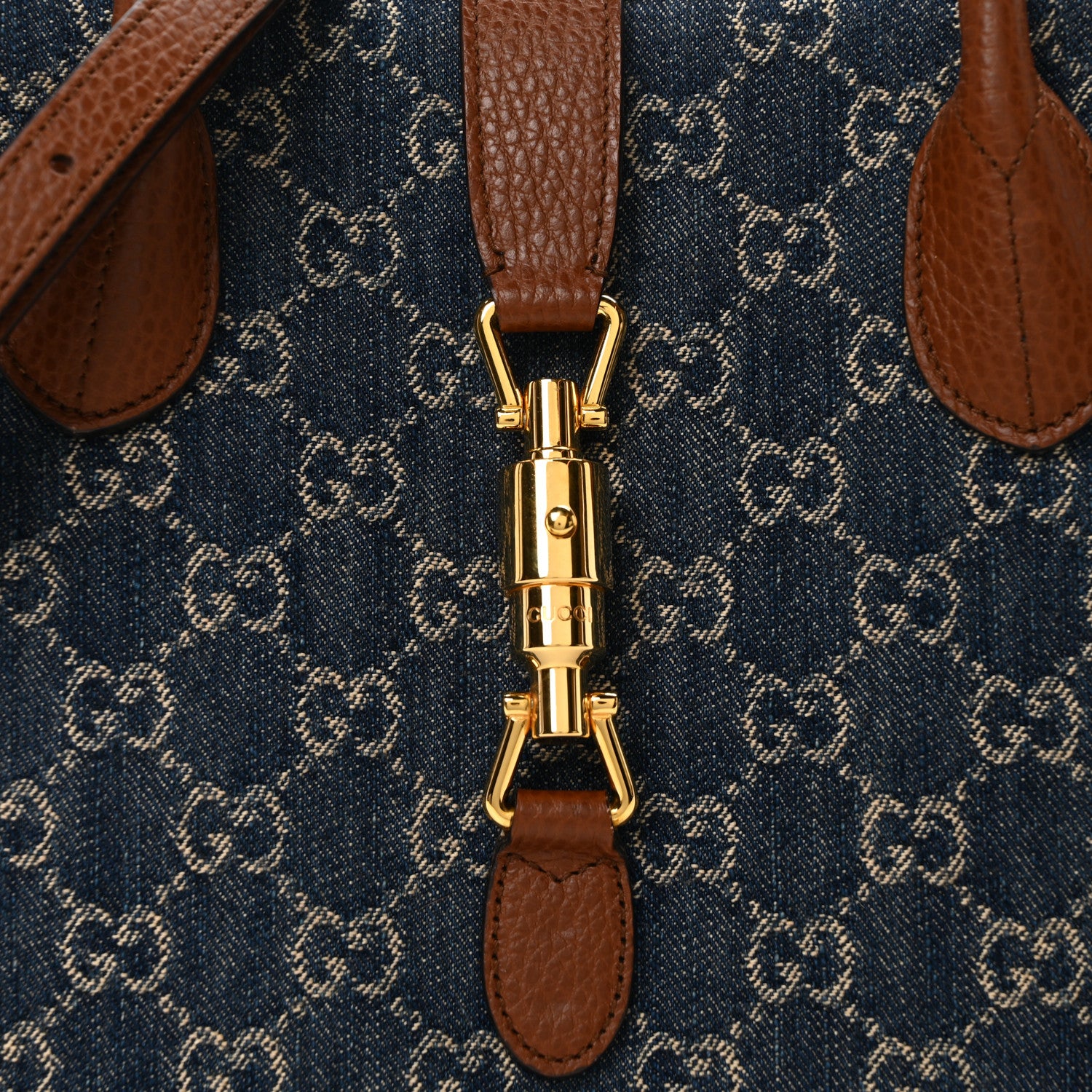 Gucci New Denim GG Monogram Dollar Calfskin Medium Jackie 1961 Tote Blue Tea Cuir Epilog 8 of 10