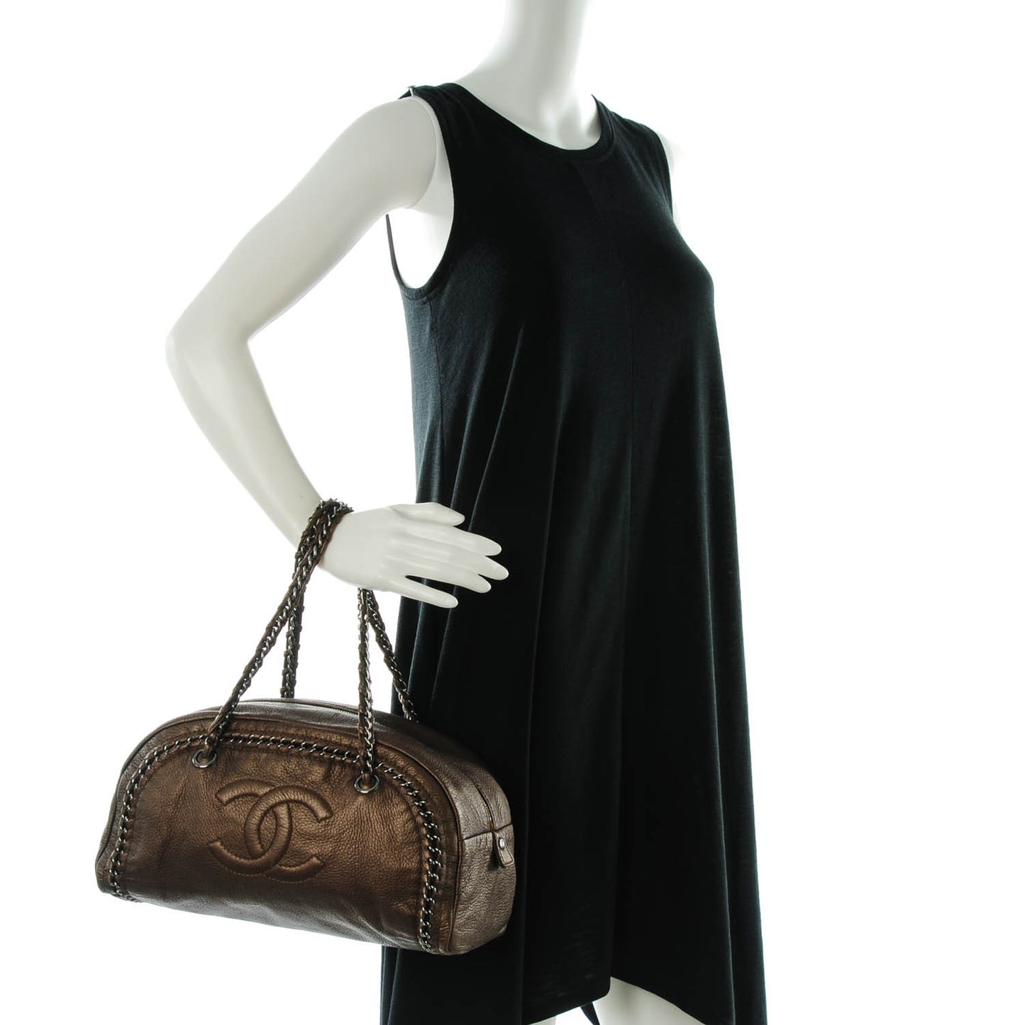 Metallic Goatskin Medium Luxe Ligne Bowler Bronze