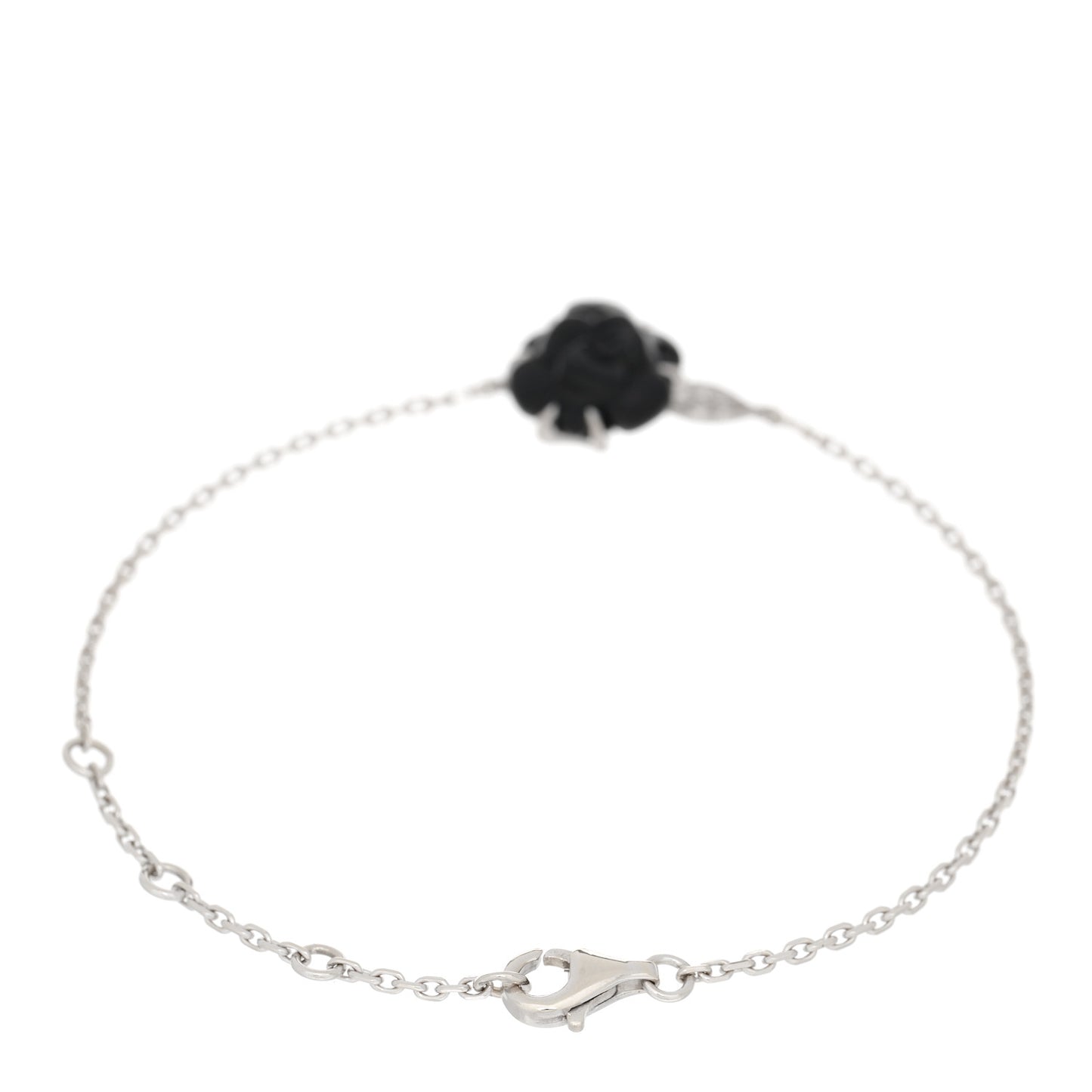 18K White Gold Diamond Black Onyx Camelia Sculpte Bracelet