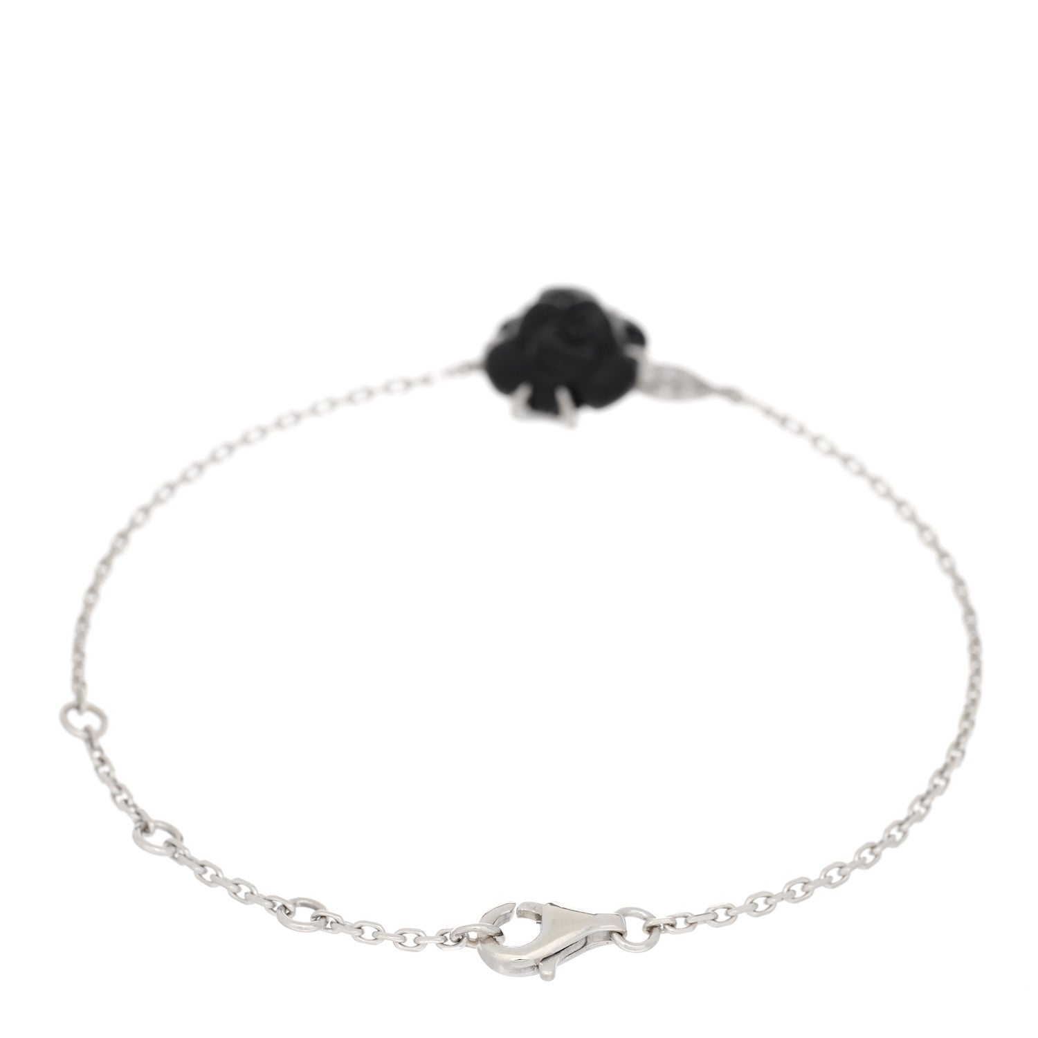 Chanel 18K White Gold Diamond Black Onyx Camelia Sculpte Bracelet 2 of 3