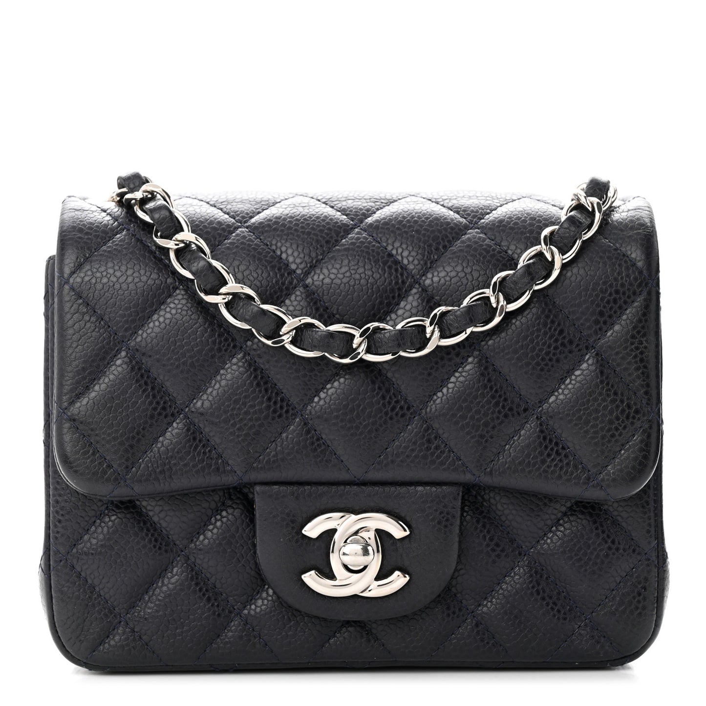 Caviar Quilted Mini Square Flap Navy