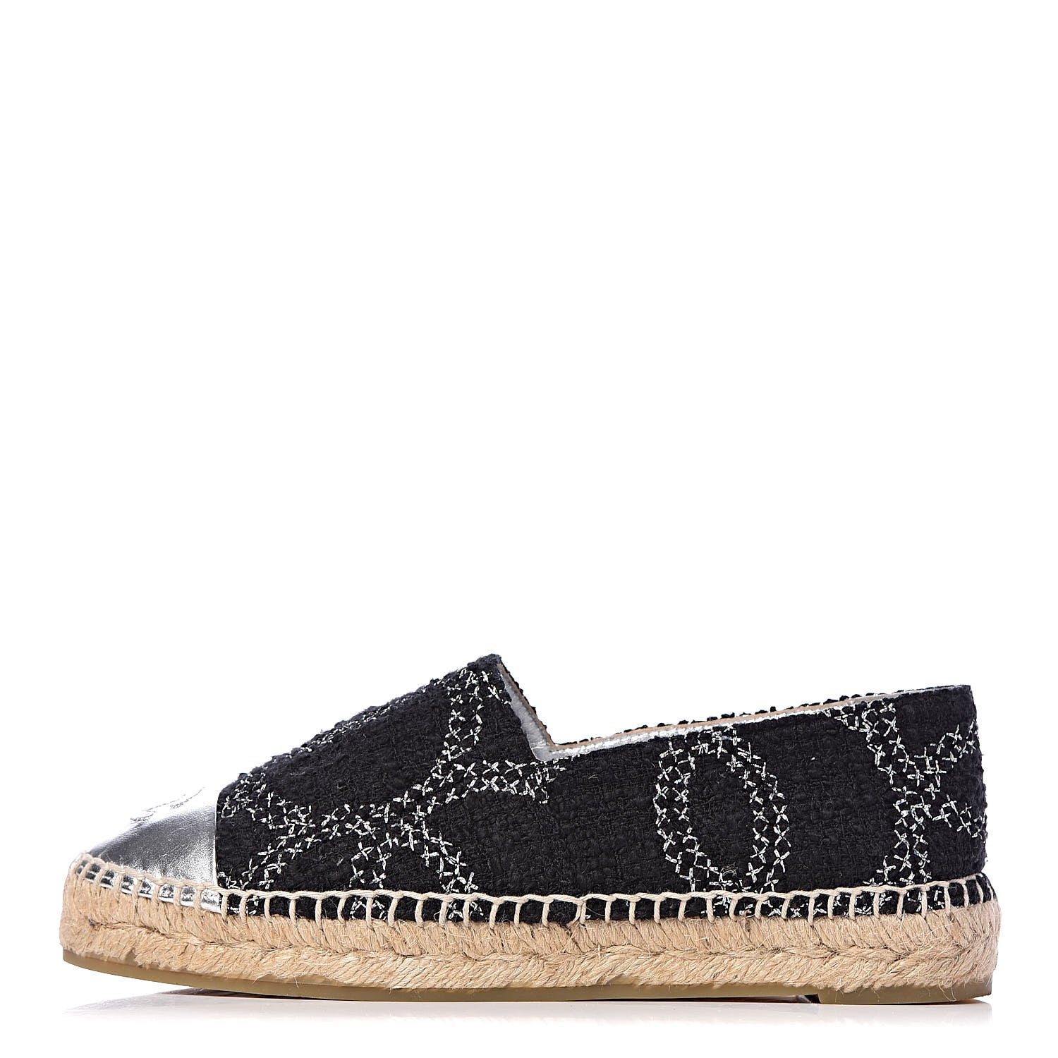 Chanel Metallic Tweed Lambskin CC Espadrilles 36 Black Silver 1 of 10