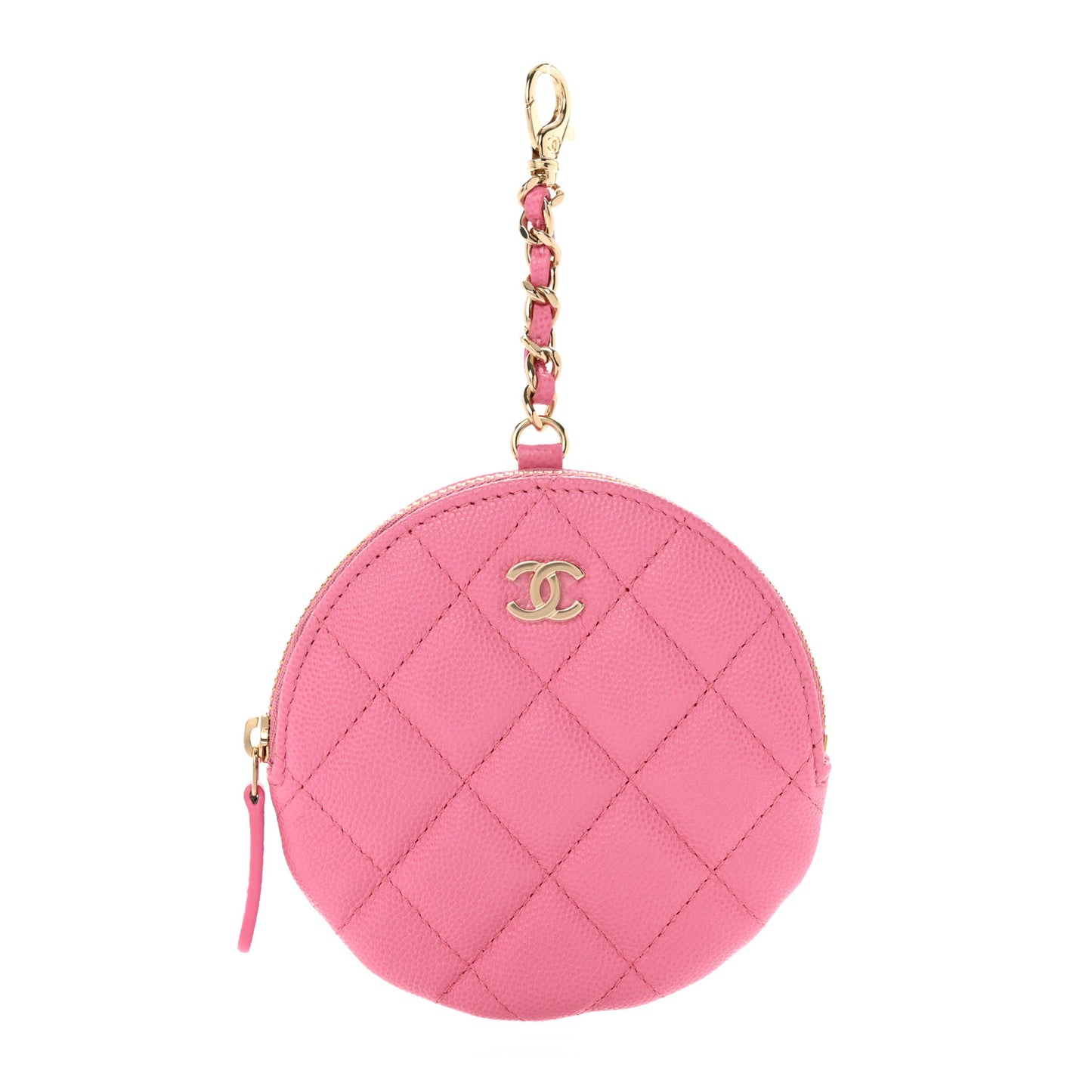 Caviar Quilted Round Clip On Coin Purse Pink