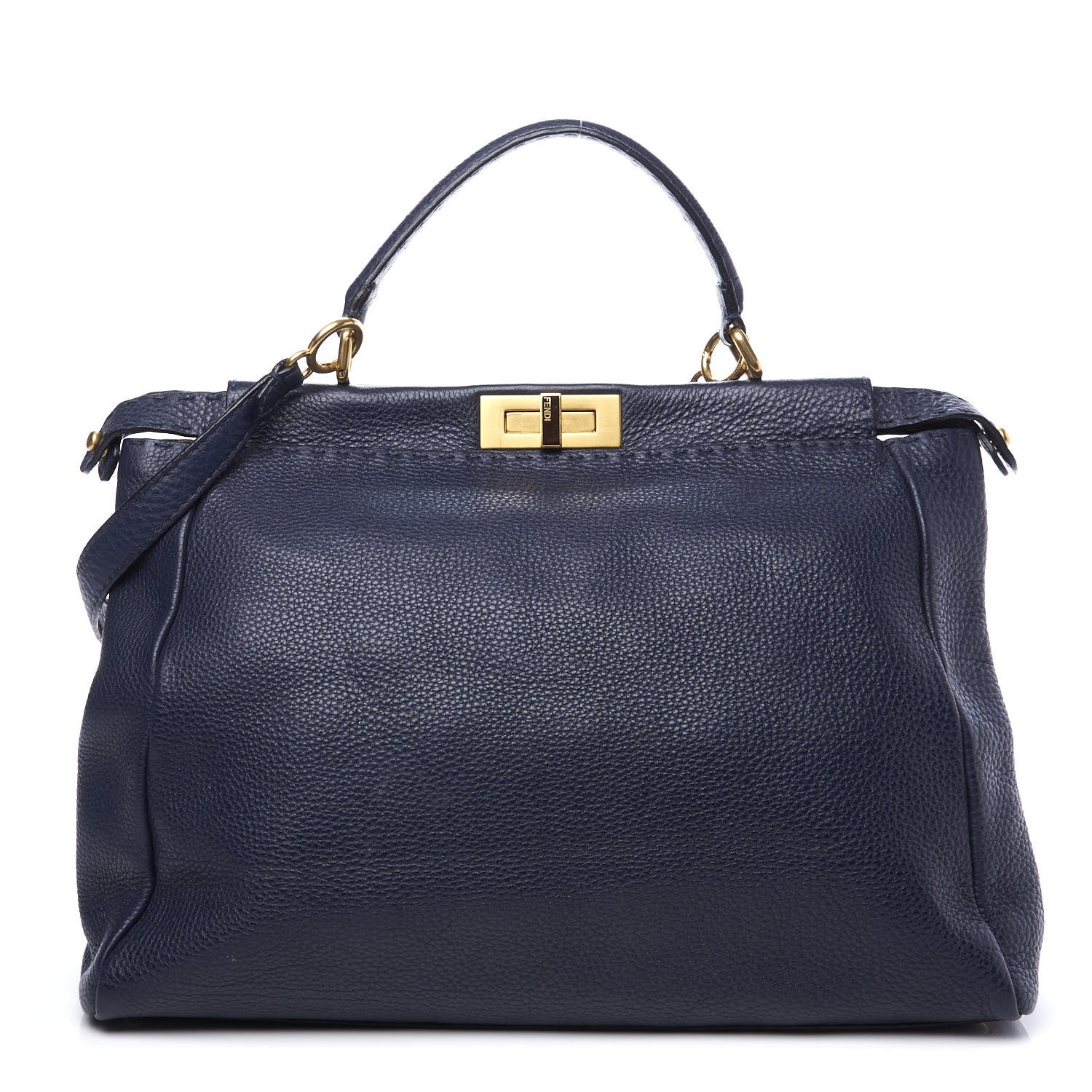 Fendi Cuoio Romano Raffia Selleria Large Peekaboo Iconic Satchel Navy 1 of 9