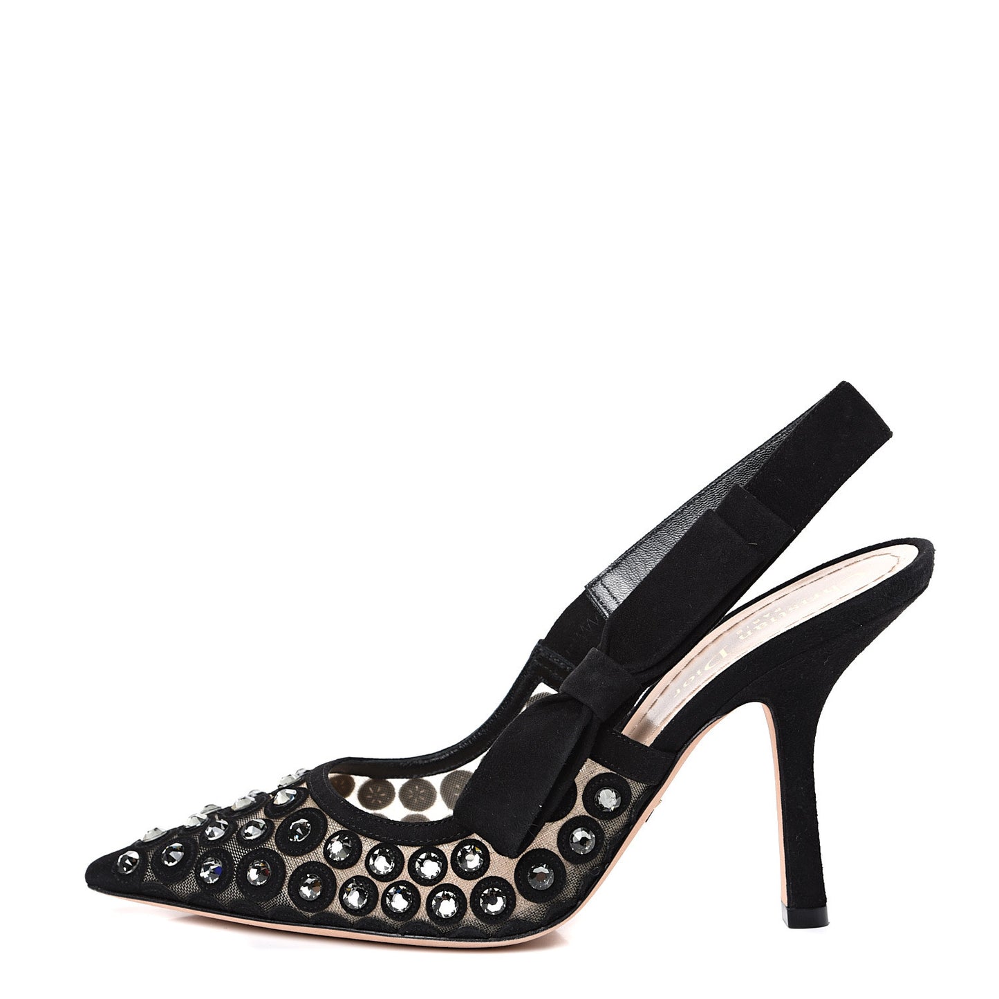 Suede Mesh Crystal Sling-Back Pumps 38 Black