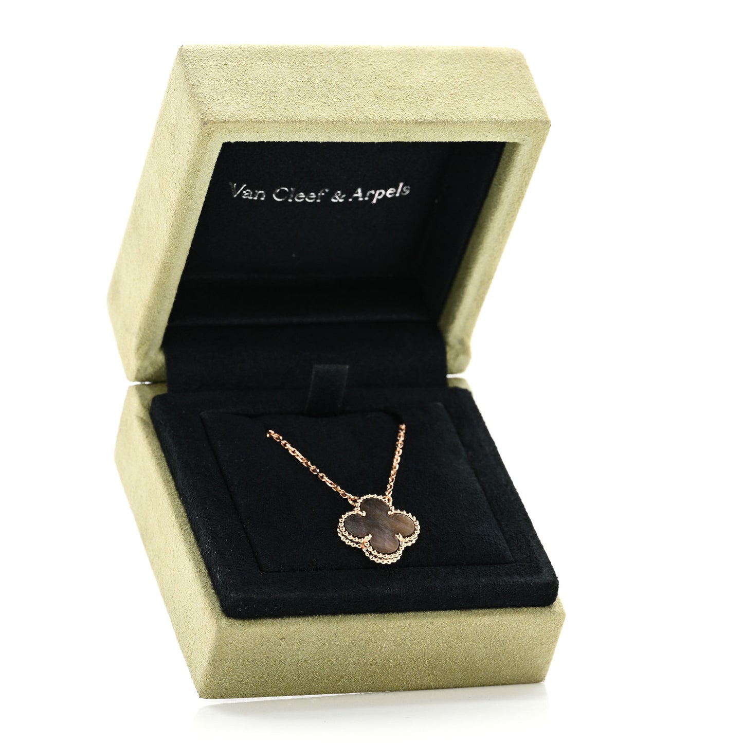 18K Rose Gold Gray Mother of Pearl Vintage Alhambra Pendant Necklace