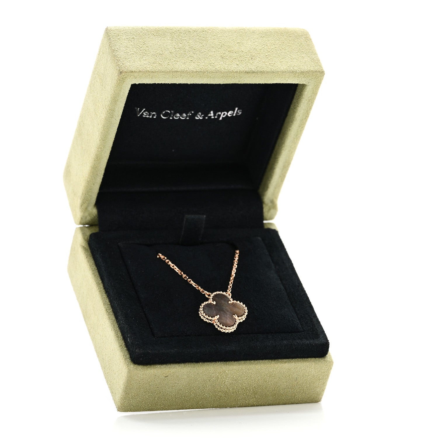 Van Cleef & Arpels 18K Rose Gold Gray Mother of Pearl Vintage Alhambra Pendant Necklace 6 of 6