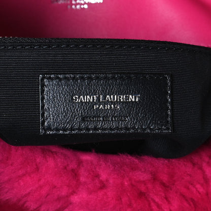 Saint Laurent Merino Shearling Lambskin Quilted Small Loulou Puffer Monogram Chain Satchel Fuchsia 7 of 15