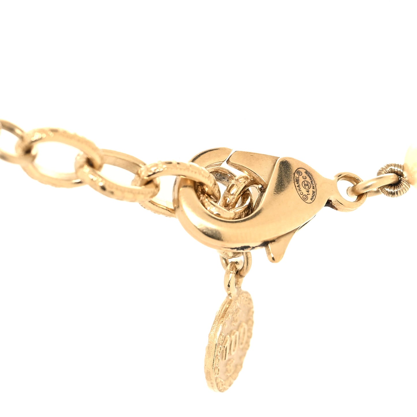 Pearl CC 100th Anniversary Long Necklace Light Gold