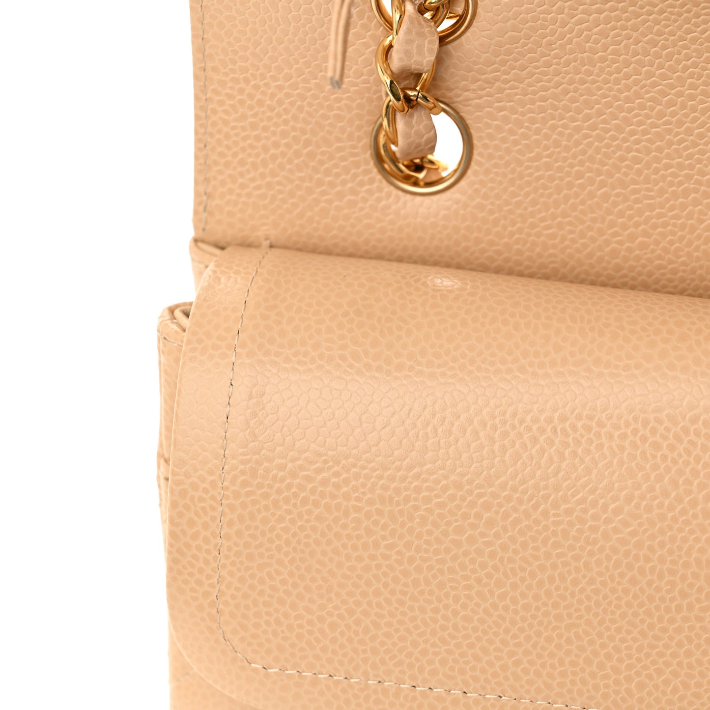 Caviar Quilted Medium Double Flap Beige Clair