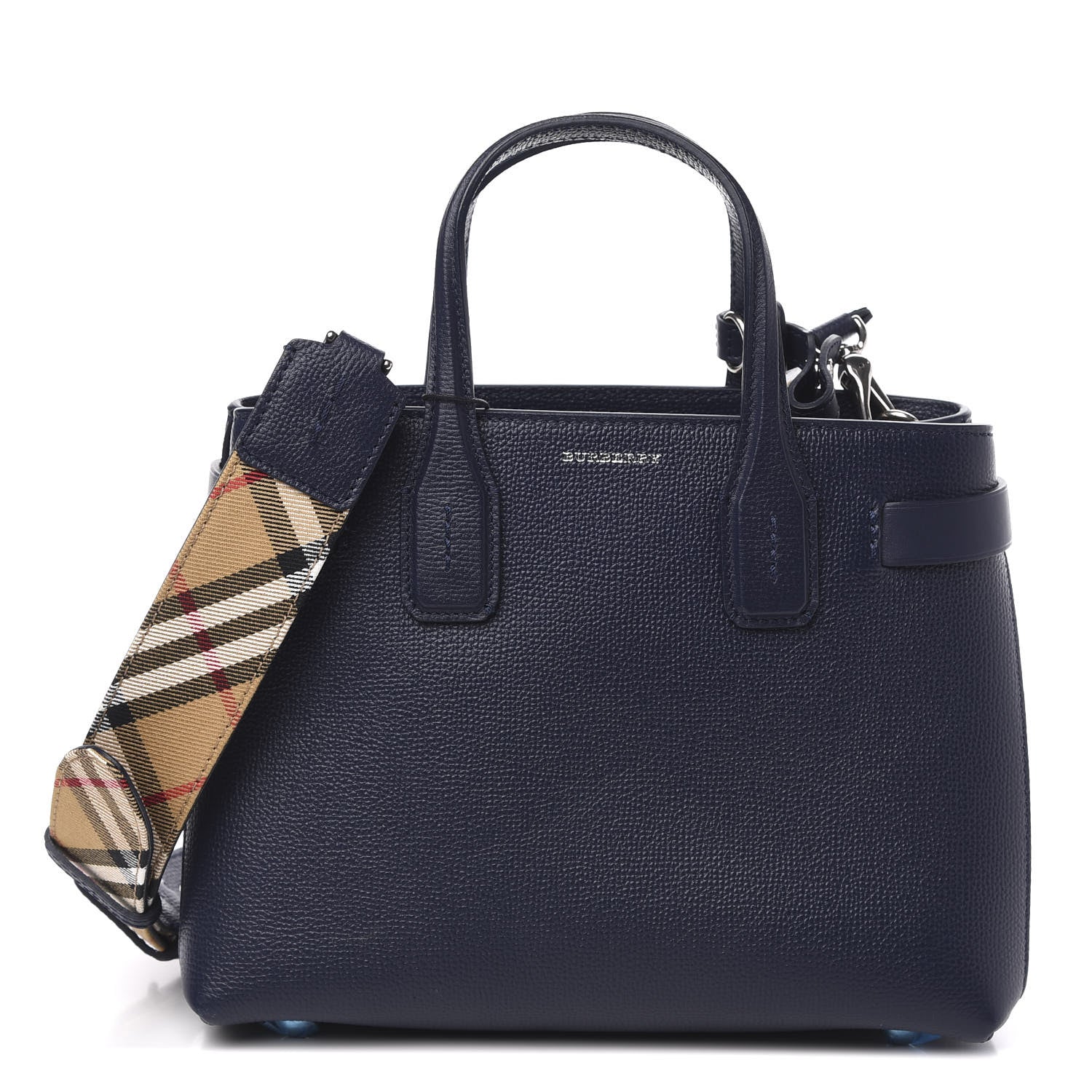 Burberry Grainy Calfskin House Check Small Banner Tote Regency Blue 1 of 10