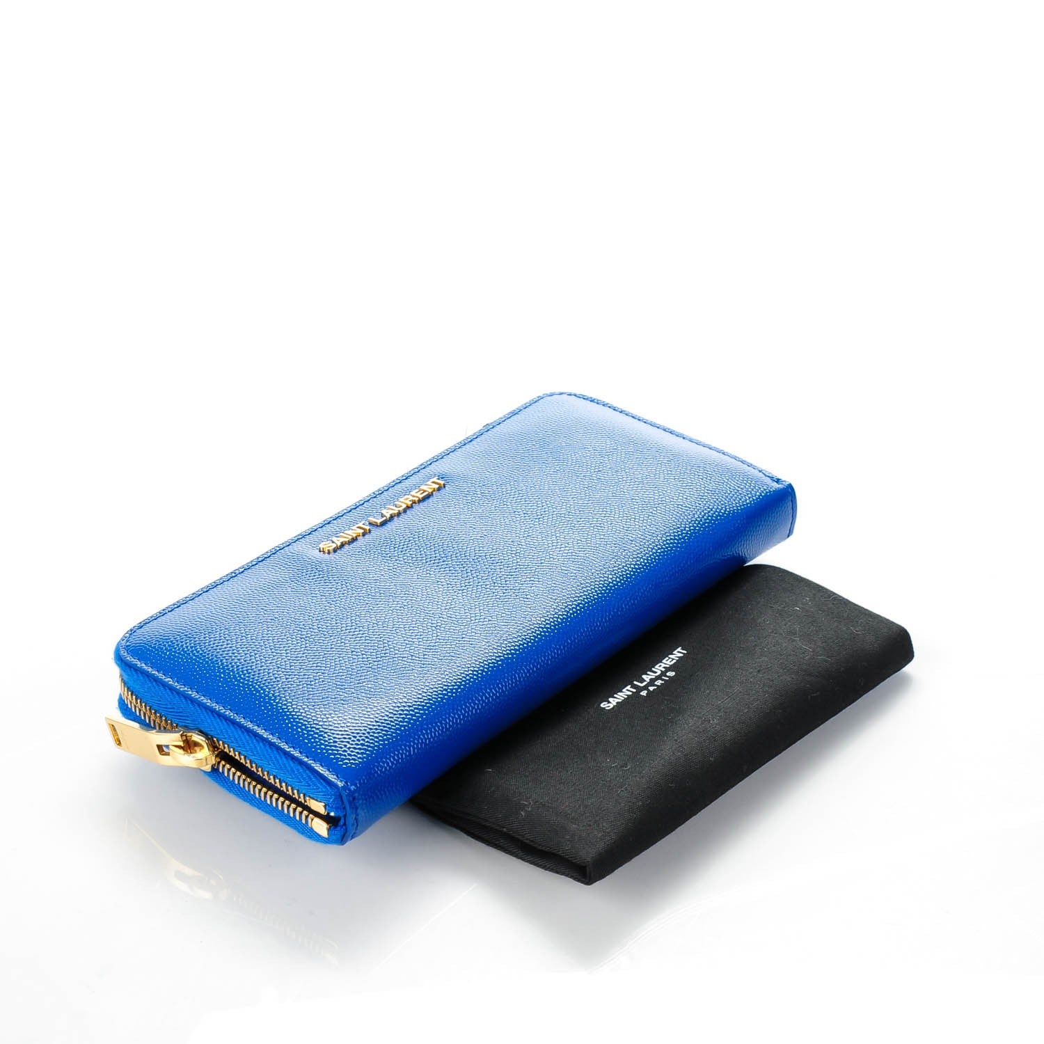 Saint Laurent Patent Grain De Poudre Classic Letters Zip Around Wallet Royal Blue 5 of 7