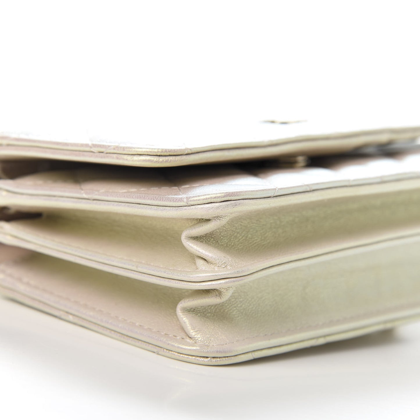 Iridescent Lambskin Quilted Mini Wallet On Chain WOC Ivory