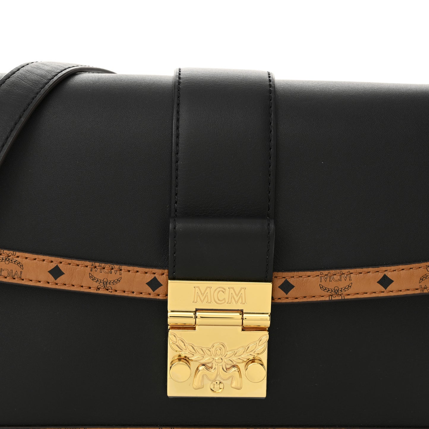 Calfskin Visetos Monogram Studded Tracy Crossbody Bag Black Cognac