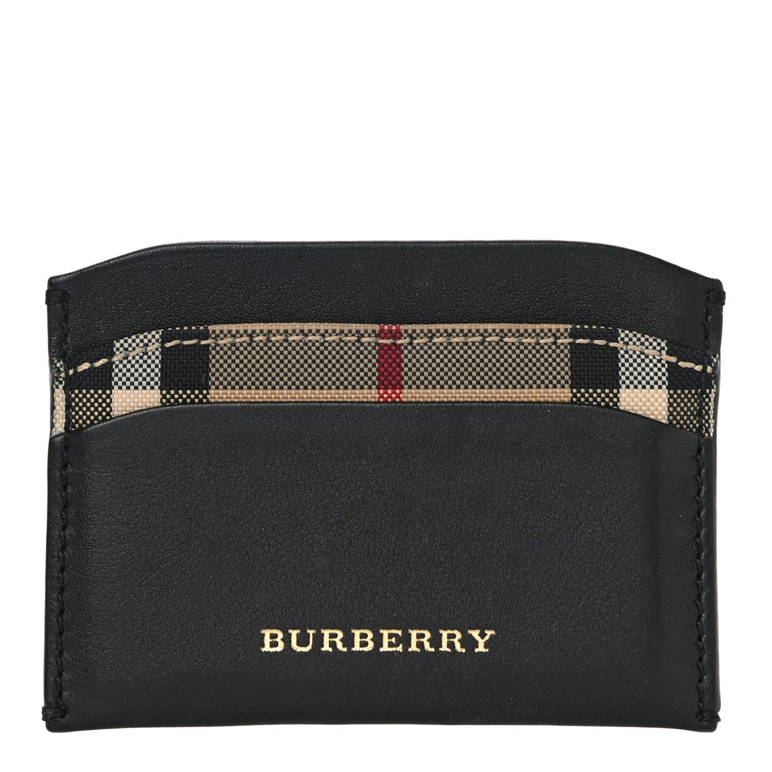 Burberry Calfskin Horseferry Check Izzy Card Case Black 1 of 12